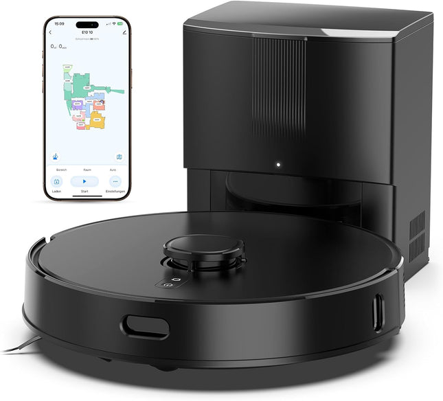 E10+ Robot Vacuum Cleaner with Wiping Function for Pet Hair Carpet with 8000Pa | BOTLUXE Vacuum cleaner robot with suction station 3.5 L, suction and mop robot LiDAR navigation, app control