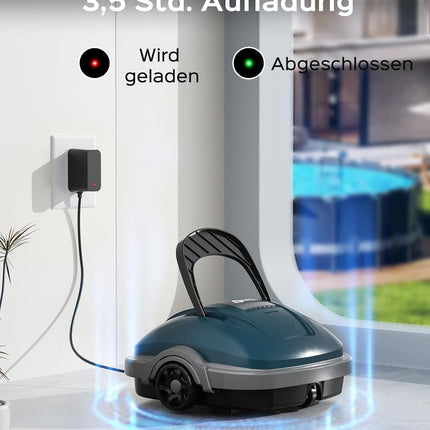 WINNY POOL CLEANER WY1102MAX Wireless Pool Robot Battery, Pool Vacuum Cleaner, Automatic Parking, 180 μm Filtration, with Hooks, 100 Min. Pool Robot Battery, for Flat Floor Above Pools up to 80 m²
