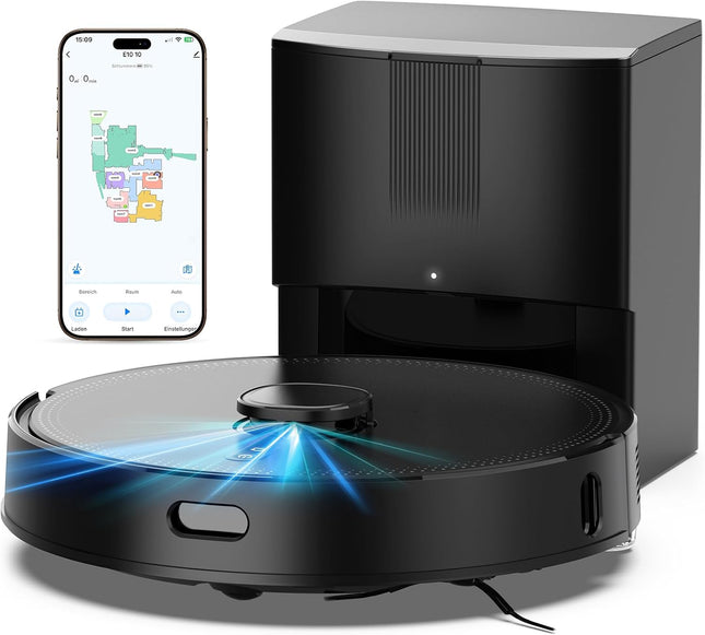 Robot Vacuum Cleaner with Mop Function, Vacuum Cleaner Robot with Suction Station 3.5 L, 8000 Pa Suction Power, LiDAR Navigation, E10+ Suction and Mop Robot for Pet Hair, Carpet Floors, App Control