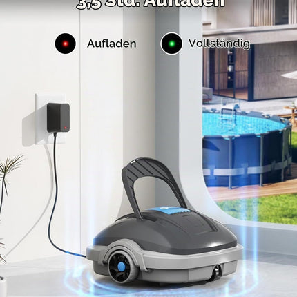 WINNY POOL CLEANER WY1102MAX Wireless Pool Robot Battery, Pool Vacuum Cleaner, Automatic Parking, 180 μm Filtration, with Hooks, 100 Min. Pool Robot Battery, for Flat Floor Above Pools up to 80 m²
