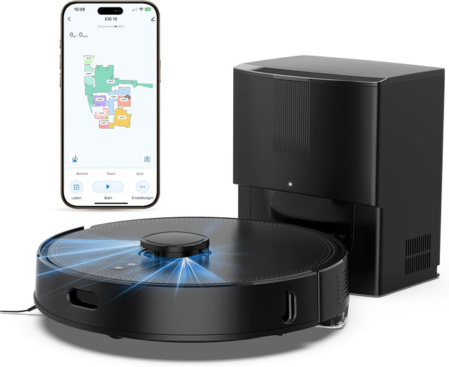 Robot Vacuum Cleaner with Mop Function, Vacuum Cleaner Robot with Suction Station 3.5 L, 8000 Pa Suction Power, LiDAR Navigation, E10+ Suction and Mop Robot for Pet Hair, Carpet Floors, App Control