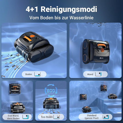 WINNY POOL CLEANER Winny C1 Pool Robot Battery Wall and Floor No Cable, Cleans Floor & Walls, 150 Minutes, Self-Parking, App Control, 150 ㎡ Range, for Ground & Above Ground Pools, Black Orange