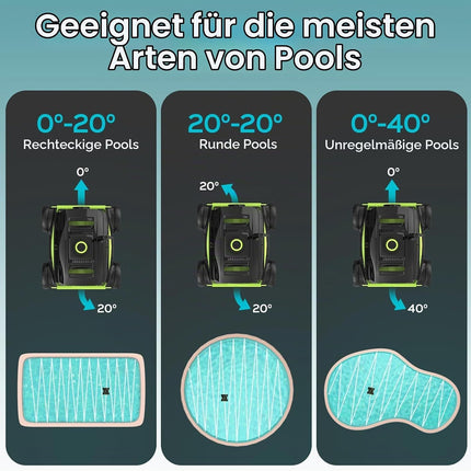 WINNY POOL CLEANER Winny 300II Pool Robot Battery Wireless Pool Vacuum Cleaner Robot, 120 Min, LED Display, Automatic Parking, Pool Cleaner for Flat Floor Above Ground Pool up to 100 m² - Black Green