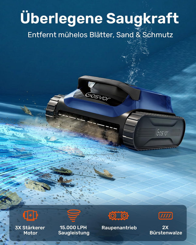 Gosvor (2026 Upgrade) LiteVac G1 4‑in‑1 Poolroboter für Wand, Boden, Wasserlinie und Flachzone, 3μm Ultrafeinfilter, bis zu 200 Min. Laufzeit, nur 6,9 kg, für Pools bis zu 200 m²