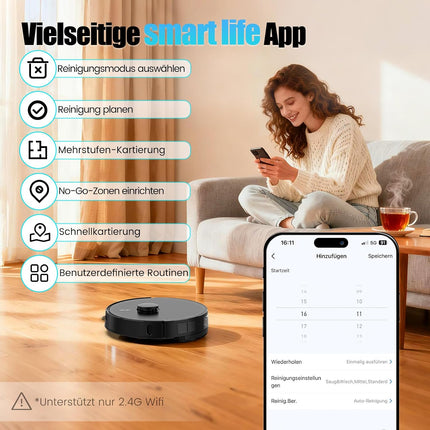 Robot Vacuum Cleaner with Mop Function, Vacuum Cleaner Robot with Suction Station 3.5 L, 8000 Pa Suction Power, LiDAR Navigation, E10+ Suction and Mop Robot for Pet Hair, Carpet Floors, App Control
