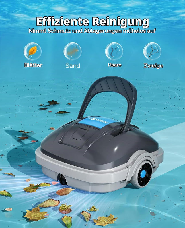 WINNY POOL CLEANER WY1102MAX Wireless Pool Robot Battery, Pool Vacuum Cleaner, Automatic Parking, 180 μm Filtration, with Hooks, 100 Min. Pool Robot Battery, for Flat Floor Above Pools up to 80 m²
