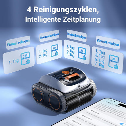 Winny C1 Pool Robot Battery Wall and Floor No Cable, Cleans Floor & Walls, 150 Minutes, Self-Parking, App Control, 150 ㎡ Range, for Ground & Above Ground Pools, Black Orange, White Orange