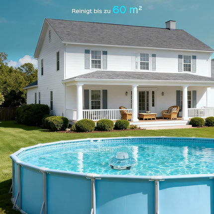 WINNY POOL CLEANER Winny 200 Pool Robot, Wireless Pool Vacuum Cleaner with Battery, 75 Minutes Running Time, for Above Ground Pools up to 60 m², Double Filtration, Automatic Parking, Compact
