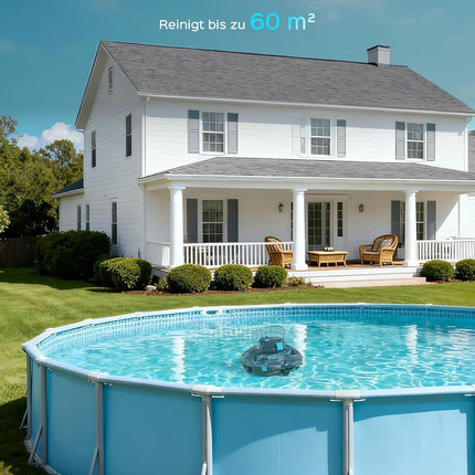 WINNY POOL CLEANER Winny 200 Pool Robot, Wireless Pool Vacuum Cleaner with Battery, 75 Minutes Running Time, for Above Ground Pools up to 60 m², Double Filtration, Automatic Parking, Compact