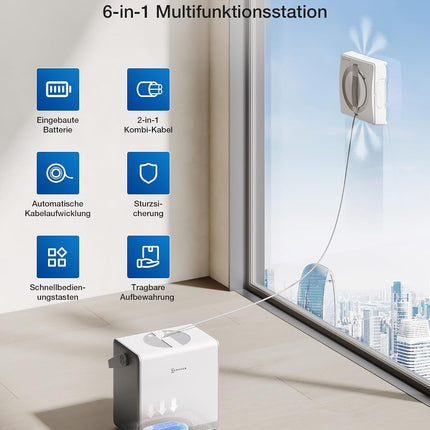 ECOVACS WINBOT ‎W2 PRO Omni Window Cleaning Robot with 6-in-1 Multifunctional Station, Charging in Operation, 3-Nozzle Spray Head, 12-Stage Protection, Win-SLAM 4.0 Path Planning, White