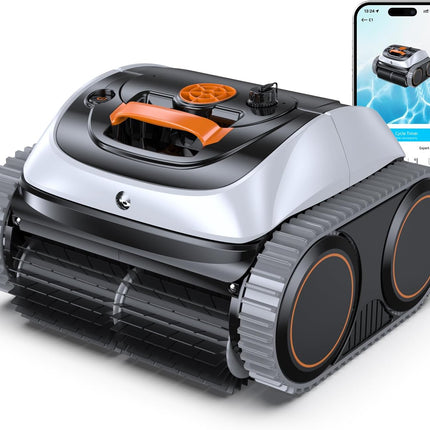 Winny C1 Pool Robot Battery Wall and Floor No Cable, Cleans Floor & Walls, 150 Minutes, Self-Parking, App Control, 150 ㎡ Range, for Ground & Above Ground Pools, Black Orange, White Orange