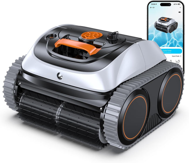 Winny C1 Pool Robot Battery Wall and Floor No Cable, Cleans Floor & Walls, 150 Minutes, Self-Parking, App Control, 150 ㎡ Range, for Ground & Above Ground Pools, Black Orange, White Orange