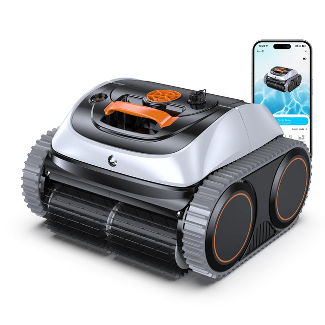 WINNY POOL CLEANER Winny C1 Pool Robot Battery Wall and Floor No Cable, Cleans Floor & Walls, 150 Minutes, Self-Parking, App Control, 150 ㎡ Range, for Ground & Above Ground Pools, Black Orange