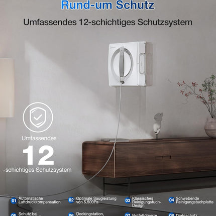 ECOVACS WINBOT ‎W2 PRO Omni Window Cleaning Robot with 6-in-1 Multifunctional Station, Charging in Operation, 3-Nozzle Spray Head, 12-Stage Protection, Win-SLAM 4.0 Path Planning, White