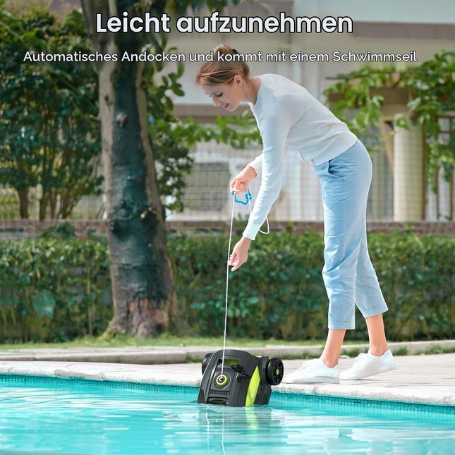 WINNY POOL CLEANER Winny 300II Pool Robot Battery Wireless Pool Vacuum Cleaner Robot, 120 Min, LED Display, Automatic Parking, Pool Cleaner for Flat Floor Above Ground Pool up to 100 m² - Black Green