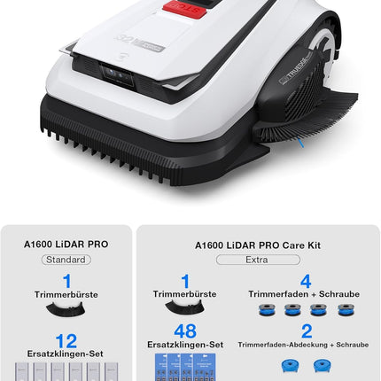 ECOVACS GOAT A1600 LiDAR PRO Care Kit Robotic Lawnmower without Boundary Cable, 1,600 m², 360° Dual LiDAR Navigation, Automatic Mapping, AI 3D Obstacle Avoidance, Super Fast Charging, 50% Incline