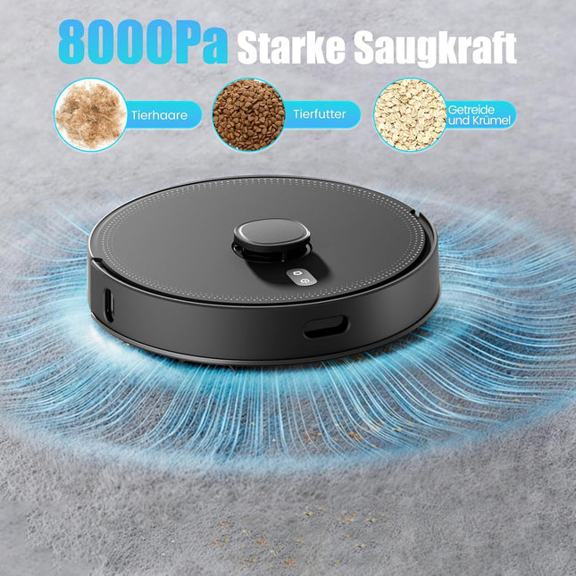 Robot Vacuum Cleaner with Mop Function, Vacuum Cleaner Robot with Suction Station 3.5 L, 8000 Pa Suction Power, LiDAR Navigation, E10+ Suction and Mop Robot for Pet Hair, Carpet Floors, App Control