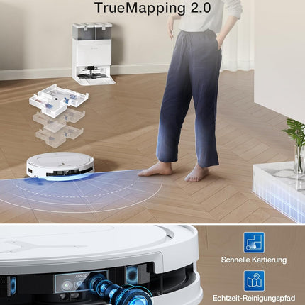 ECOVACS T50 Omni Gen2 Robot Vacuum Cleaner with Mop Function 21,000 Pa, ZeroTangle | Robot Vacuum Cleaner, Extendable Side Brush and Mop, Mop Wash with 75°C Hot Water, All-in-One Station, Silver White