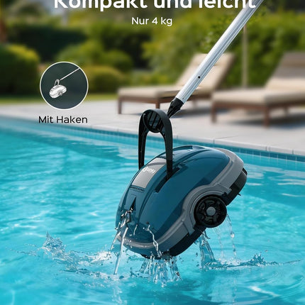 WINNY POOL CLEANER WY1102MAX Wireless Pool Robot Battery, Pool Vacuum Cleaner, Automatic Parking, 180 μm Filtration, with Hooks, 100 Min. Pool Robot Battery, for Flat Floor Above Pools up to 80 m²