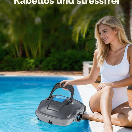 WINNY POOL CLEANER WY1102MAX Wireless Pool Robot Battery, Pool Vacuum Cleaner, Automatic Parking, 180 μm Filtration, with Hooks, 100 Min. Pool Robot Battery, for Flat Floor Above Pools up to 80 m²