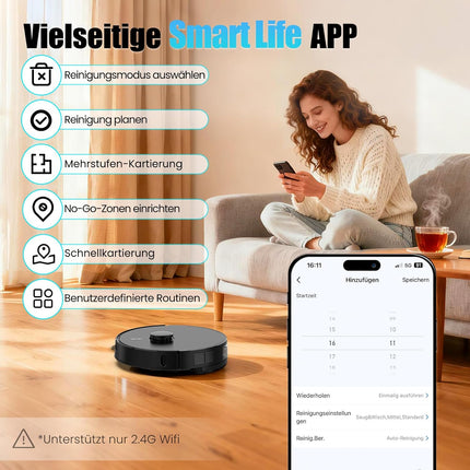 8000Pa Suction Robot Vacuum Cleaner with Wiping Function, LiDAR Navigation | E10+ Vacuum Cleaner Robot with Suction Station 3.5 L, Ideal for Carpets and Pet Hair, App Control, (Black)