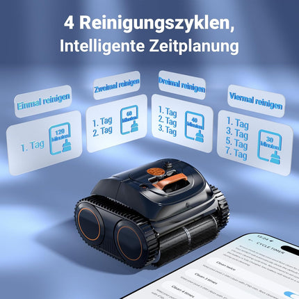 WINNY POOL CLEANER Winny C1 Pool Robot Battery Wall and Floor No Cable, Cleans Floor & Walls, 150 Minutes, Self-Parking, App Control, 150 ㎡ Range, for Ground & Above Ground Pools, Black Orange