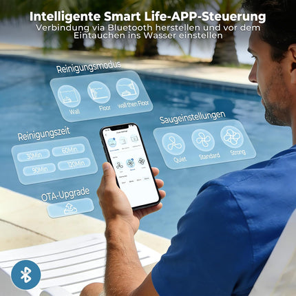 PC20 Pool Robot Floor and Wall, Waterline, App Control | Intelligent navigation, 18927LPH powerful, pool vacuum cleaner for pools up to 170㎡
