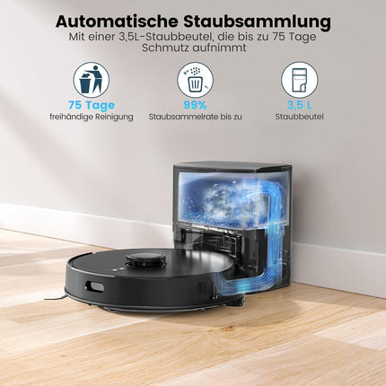 Robot Vacuum Cleaner with Mop Function, Vacuum Cleaner Robot with Suction Station 3.5 L, 8000 Pa Suction Power, LiDAR Navigation, E10+ Suction and Mop Robot for Pet Hair, Carpet Floors, App Control