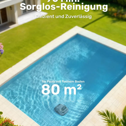 Gosvor Pool Vacuum Cleaner Battery with 90 Minutes Running Time, 3.4 kg Lightweight Pool Robot, Easy to Use, Self-Parking Function, 6600 LPH Strong Pool Cleaner with Double Motor, Ideal for Flat Floor up to 80 m²