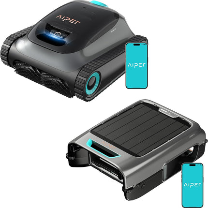 AIPER Scuba S1 (Black) + EcoSurfer S2 - Pool Surface, Floor and Wall, Waterline Cleaning, Double Filtration, Intelligent Navigation, App Control, for Built-in and Above Ground Pools