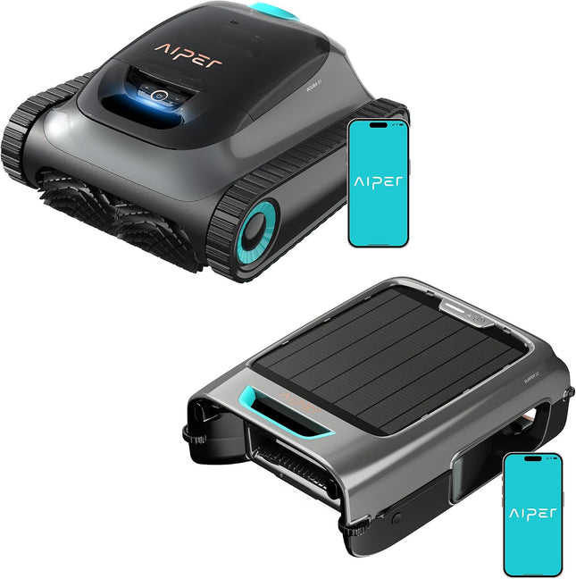 AIPER Scuba S1 (Black) + EcoSurfer S2 - Pool Surface, Floor and Wall, Waterline Cleaning, Double Filtration, Intelligent Navigation, App Control, for Built-in and Above Ground Pools