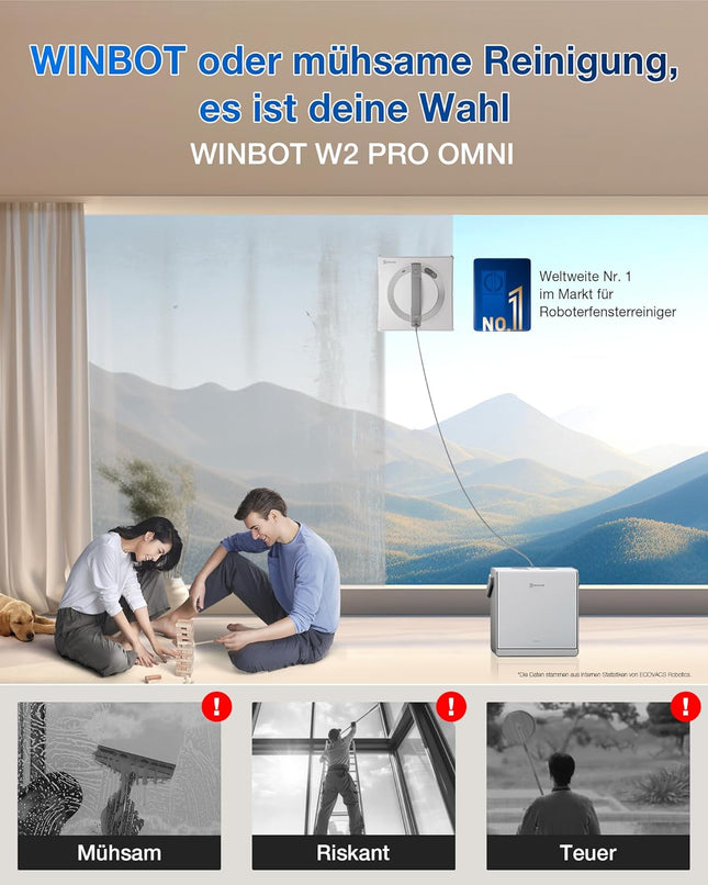 ECOVACS WINBOT ‎W2 PRO Omni Window Cleaning Robot with 6-in-1 Multifunctional Station, Charging in Operation, 3-Nozzle Spray Head, 12-Stage Protection, Win-SLAM 4.0 Path Planning, White