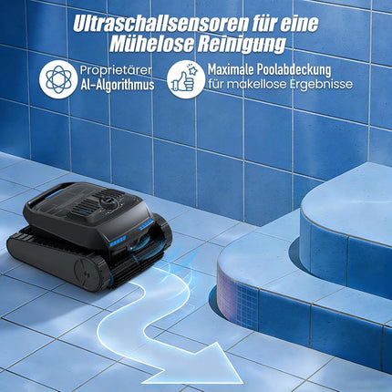 Pool Robot Battery Wireless, Pool Robot Floor and Wall, Waterline, Ultrasonic Detection, Intelligent Navigation (PC200lite)