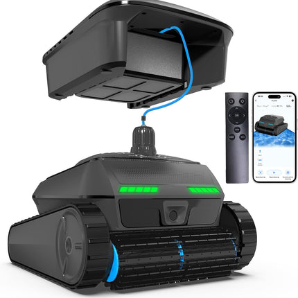 Kabelloser Poolroboter Akku, Smart Navi, Selbsteinparken bis 300㎡ | Oberflächenmodul, App+Bluetooth-Fernbedienung, OTA, Wassertemp; 10400mAh Akku, 2,5h Laufzeit, 90° Klettern, IP68 wasserdicht