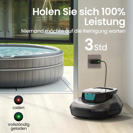 AIPER Kabelloser Poolroboter, Poolsauger Akku mit Doppelantrieb, Selbstparkend, Poolreinigungsroboter, Geeignet für Flache Pools bis zu 80 m2 (Dauer 90 Minuten) - Seagull 800B