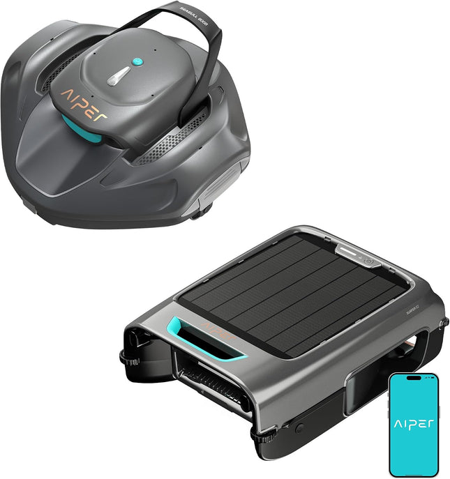AIPER Seagull 800B + EcoSurfer S2 - Wireless Pool Robot with Strong Suction Power & Solar Pool Skimmer Clean Surface and Pool Floor Without Effort