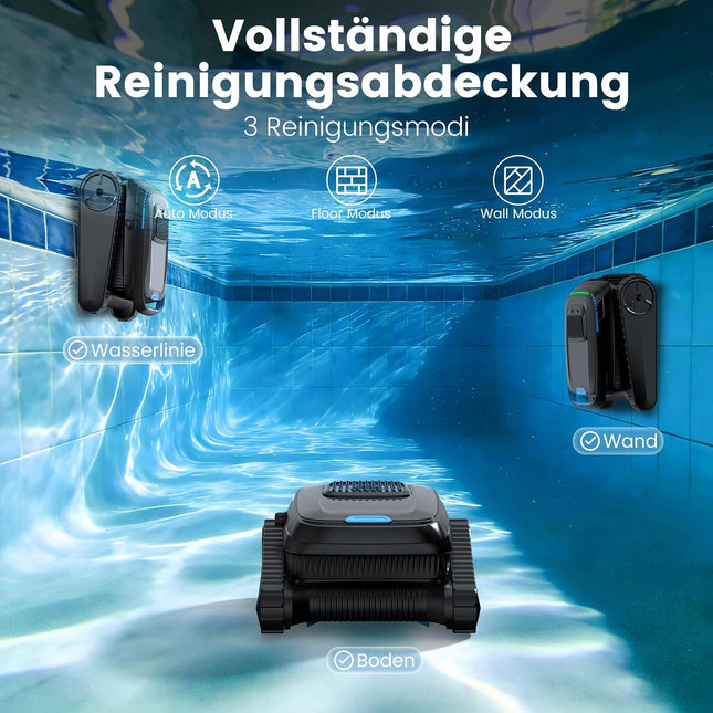PC10 Pool Robot Floor and Wall, Waterline, 18927LPH Power Cleaner | (2026 Upgrade) Pool Vacuum Cleaner Battery Wireless, Intelligent Navigation, Pool Cleaner for Pools up to 170 ㎡, Black