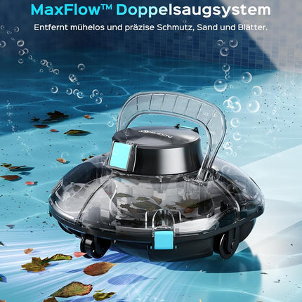 WINNY POOL CLEANER Winny 200 Pool Robot, Wireless Pool Vacuum Cleaner with Battery, 75 Minutes Running Time, for Above Ground Pools up to 60 m², Double Filtration, Automatic Parking, Compact