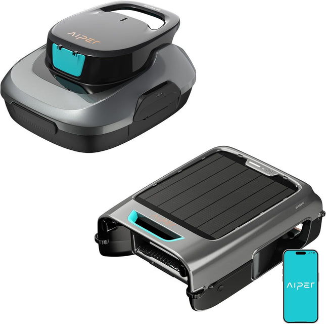 AIPER Scuba SE + EcoSurfer S2 Bundle - Wireless Pool Robot & Solar Pool Skimmer for Floor and Surface Cleaning | Automatic Pool Care for Above & Recessed Pools
