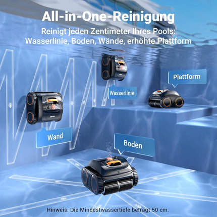 WINNY POOL CLEANER Winny C1 Pool Robot Battery Wall and Floor No Cable, Cleans Floor & Walls, 150 Minutes, Self-Parking, App Control, 150 ㎡ Range, for Ground & Above Ground Pools, Black Orange