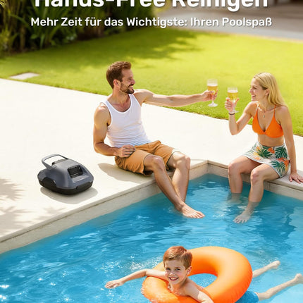 Gosvor Pool Vacuum Cleaner Battery with 90 Minutes Running Time, 3.4 kg Lightweight Pool Robot, Easy to Use, Self-Parking Function, 6600 LPH Strong Pool Cleaner with Double Motor, Ideal for Flat Floor up to 80 m²