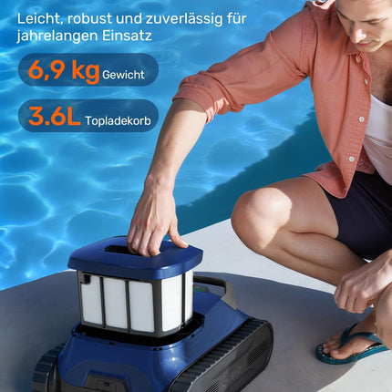Gosvor (2026 Upgrade) LiteVac G1 4‑in‑1 Poolroboter für Wand, Boden, Wasserlinie und Flachzone, 3μm Ultrafeinfilter, bis zu 200 Min. Laufzeit, nur 6,9 kg, für Pools bis zu 200 m²