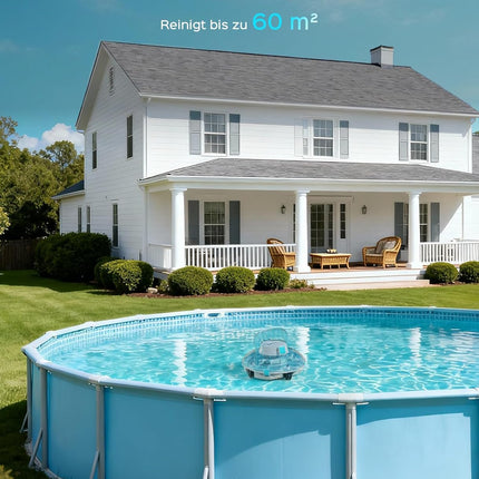 WINNY POOL CLEANER Winny 200 Pool Robot, Wireless Pool Vacuum Cleaner with Battery, 80 Minutes Running Time, for Above Ground Pools up to 60 m², Double Filtration, Automatic Parking, Compact