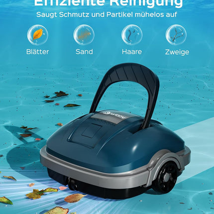 WINNY POOL CLEANER WY1102MAX Wireless Pool Robot Battery, Pool Vacuum Cleaner, Automatic Parking, 180 μm Filtration, with Hooks, 100 Min. Pool Robot Battery, for Flat Floor Above Pools up to 80 m²