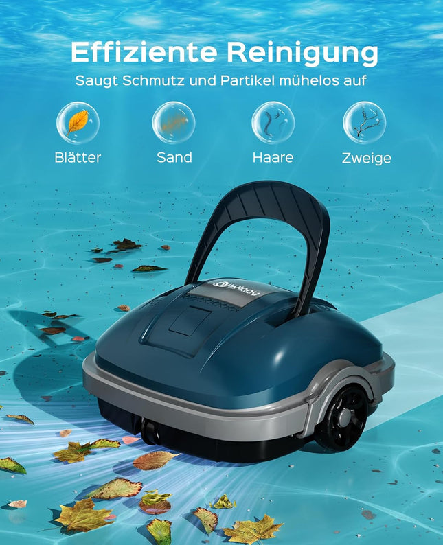 WINNY POOL CLEANER WY1102MAX Wireless Pool Robot Battery, Pool Vacuum Cleaner, Automatic Parking, 180 μm Filtration, with Hooks, 100 Min. Pool Robot Battery, for Flat Floor Above Pools up to 80 m²