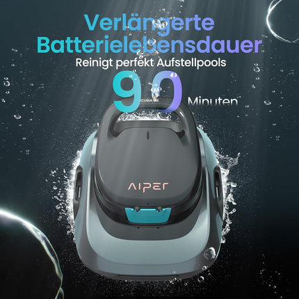 AIPER Kabelloser Poolroboter, Poolsauger Akku mit Doppelantrieb, Selbstparkend, Poolreinigungsroboter, Geeignet für Flache Pools bis zu 80 m2 (Dauer 90 Minuten) - Seagull 800B