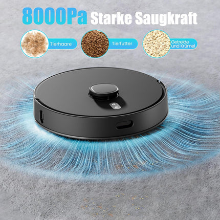 E10+ Robot Vacuum Cleaner with Wiping Function for Pet Hair Carpet with 8000Pa | BOTLUXE Vacuum cleaner robot with suction station 3.5 L, suction and mop robot LiDAR navigation, app control