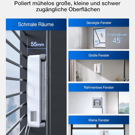 ECOVACS Winbot Mini Window Cleaning Robot Compact Design Double Nozzles with Ultrasonic Atomisation, 9 Level Protection System, Intelligent Path Planning, 4 Cleaning Modes, Non-Slip System, White