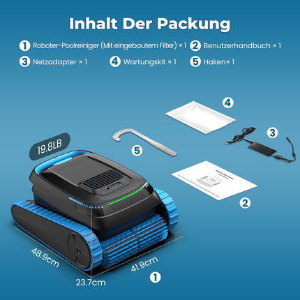 PC20 Pool Robot Floor and Wall, Waterline, App Control | Intelligent navigation, 18927LPH powerful, pool vacuum cleaner for pools up to 170㎡