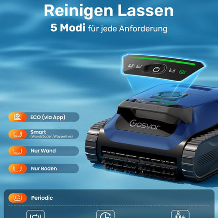 Gosvor (2026 Upgrade) LiteVac G1 4‑in‑1 Poolroboter für Wand, Boden, Wasserlinie und Flachzone, 3μm Ultrafeinfilter, bis zu 200 Min. Laufzeit, nur 6,9 kg, für Pools bis zu 200 m²